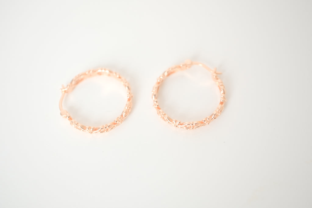 Rose gold filigree hoop earrings