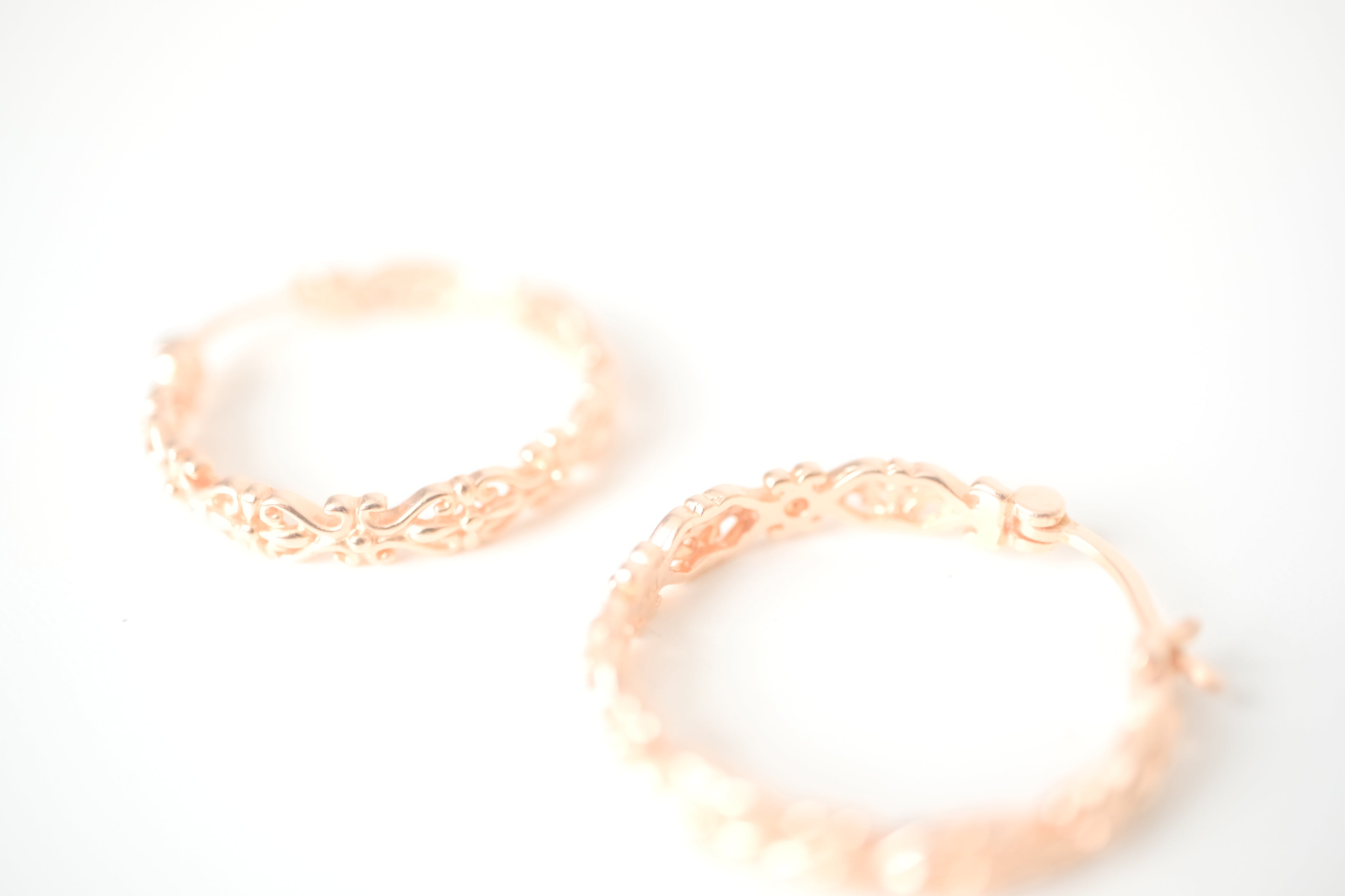 Rose gold filigree hoop earrings