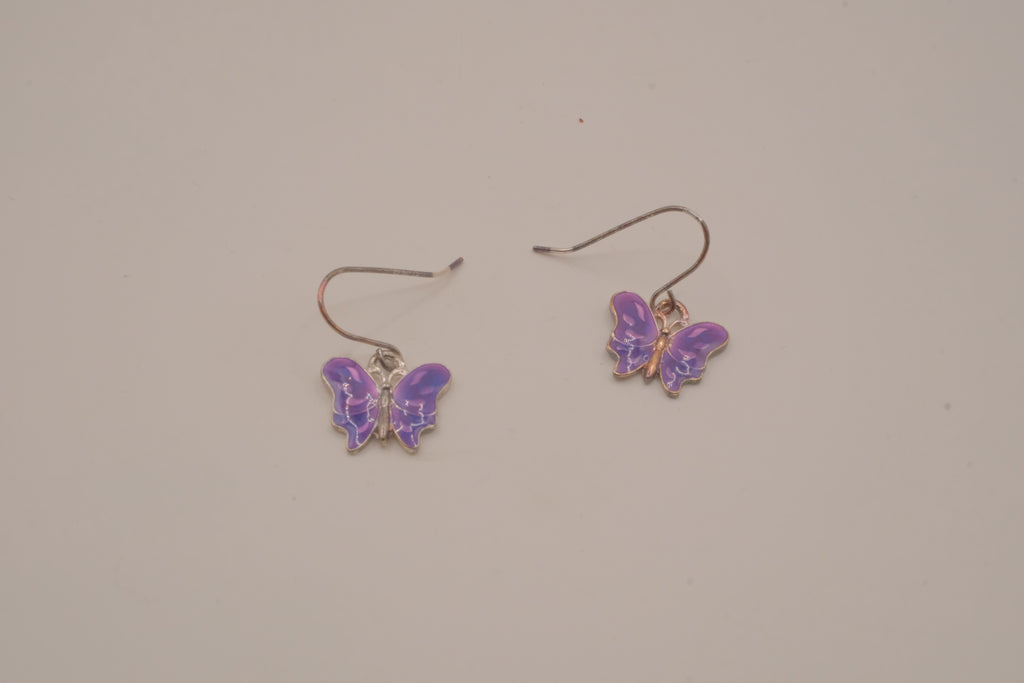 Vintage Avon purple enamel butterfly dangle earrings