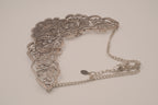 Antique-inspired, silver-toned filigree bib necklace