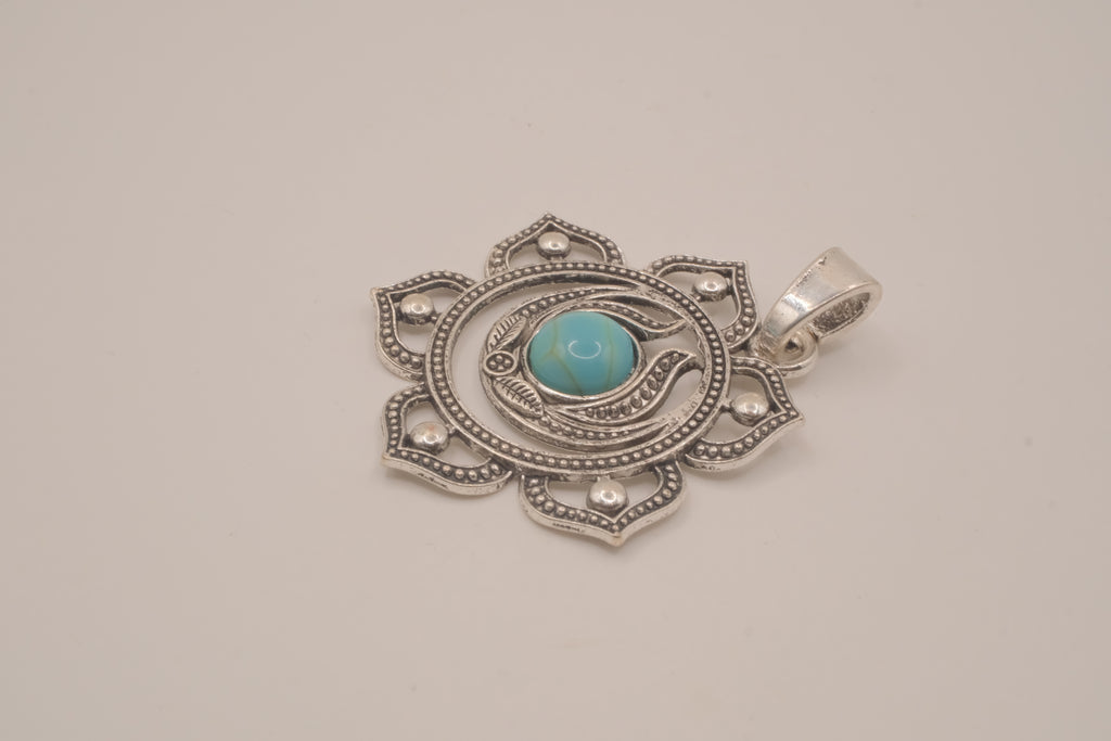 Ornate silver lotus flower mandala pendant