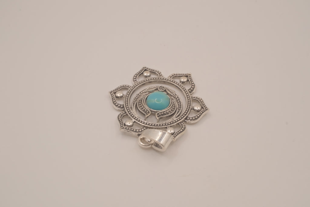 Ornate silver lotus flower mandala pendant