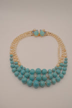 Vintage multi-strand faux turquoise and pearl necklace