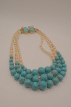 Vintage multi-strand faux turquoise and pearl necklace