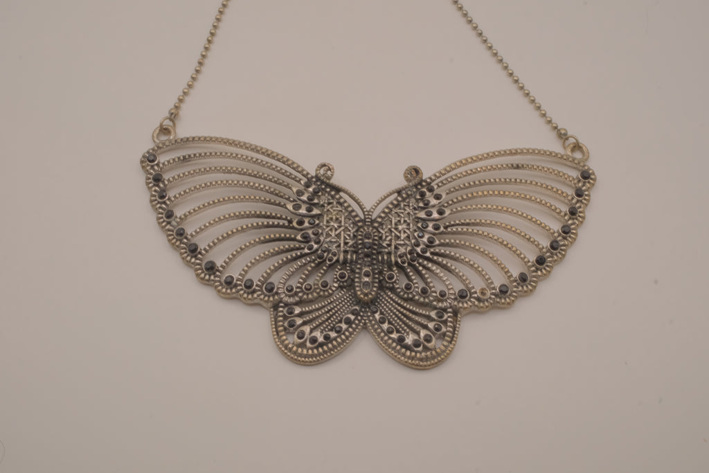 Silver-tone butterfly bib necklace