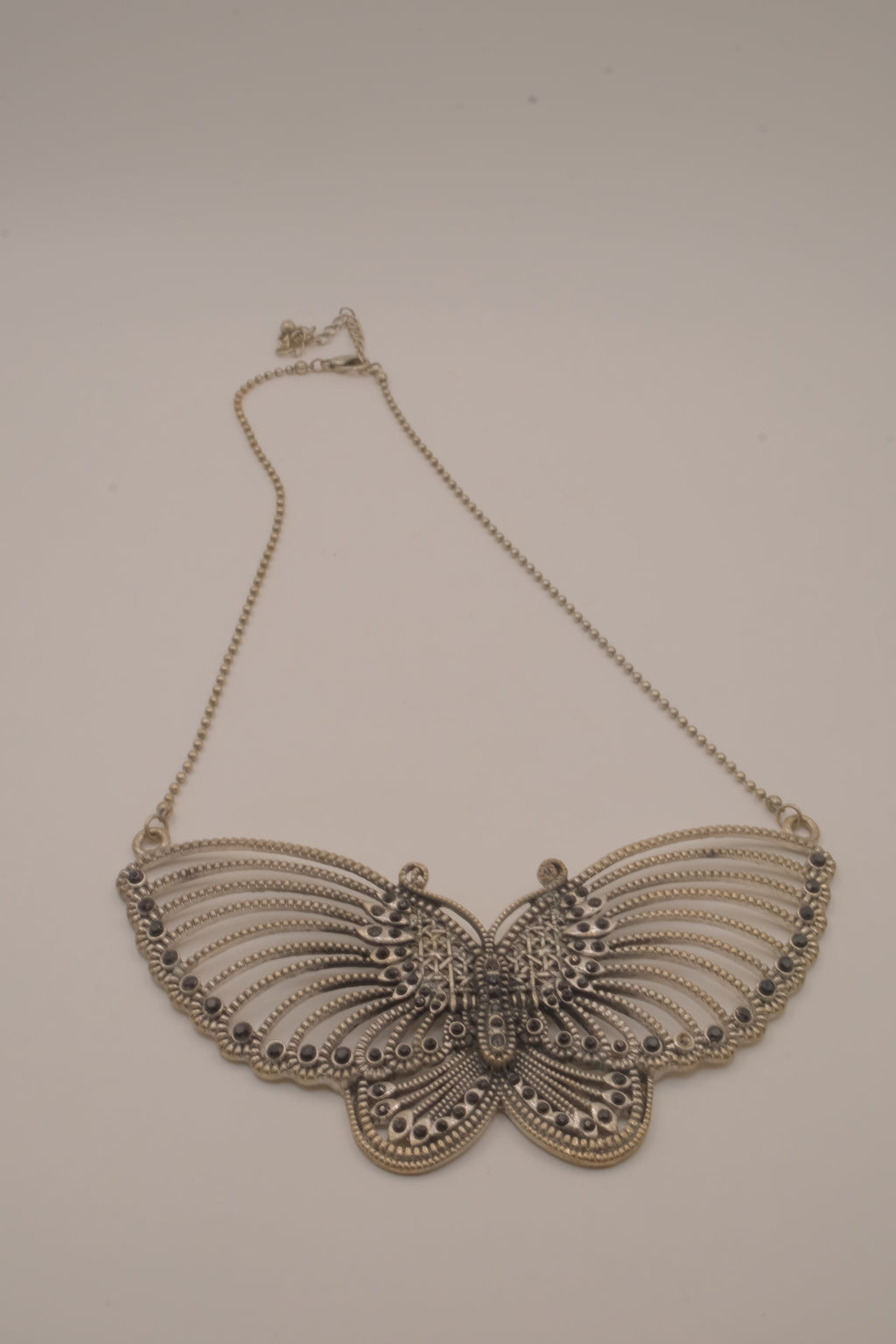 Silver-tone butterfly bib necklace