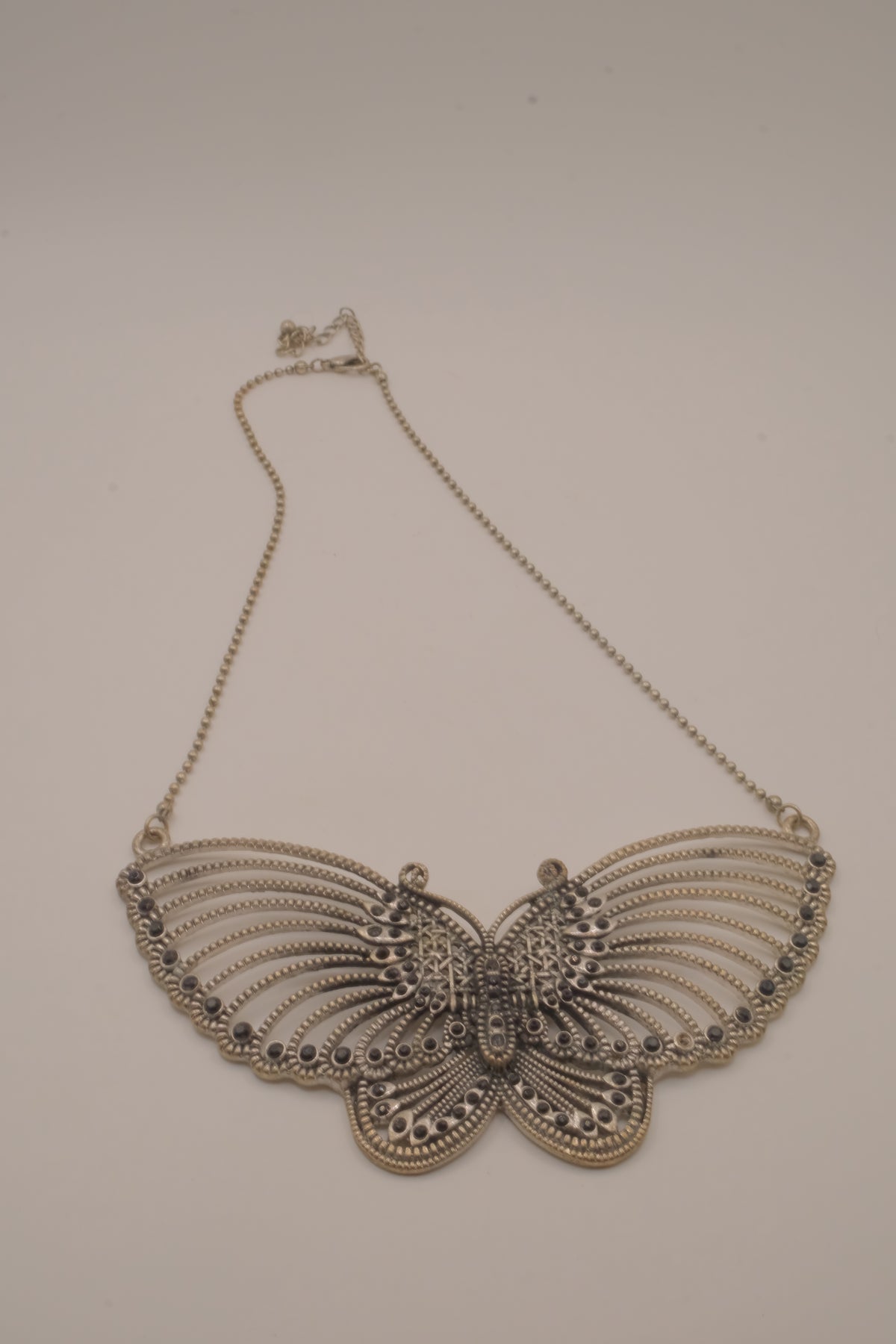 Silver-tone butterfly bib necklace