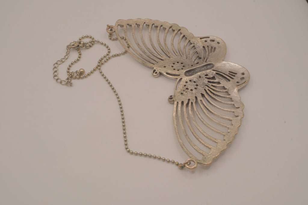 Silver-tone butterfly bib necklace
