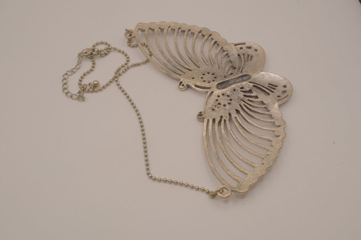 Silver-tone butterfly bib necklace