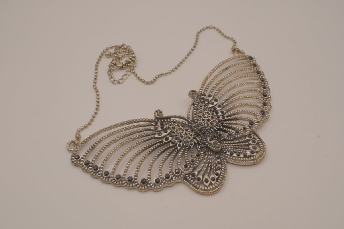 Silver-tone butterfly bib necklace