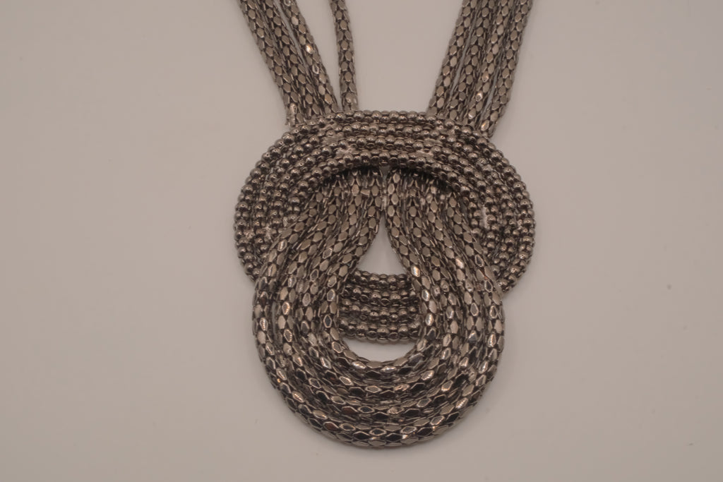 Vintage multi-strand gunmetal mesh statement knot necklace