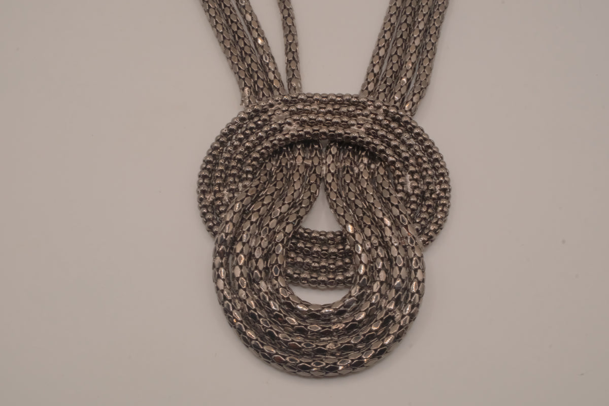 Vintage multi-strand gunmetal mesh statement knot necklace