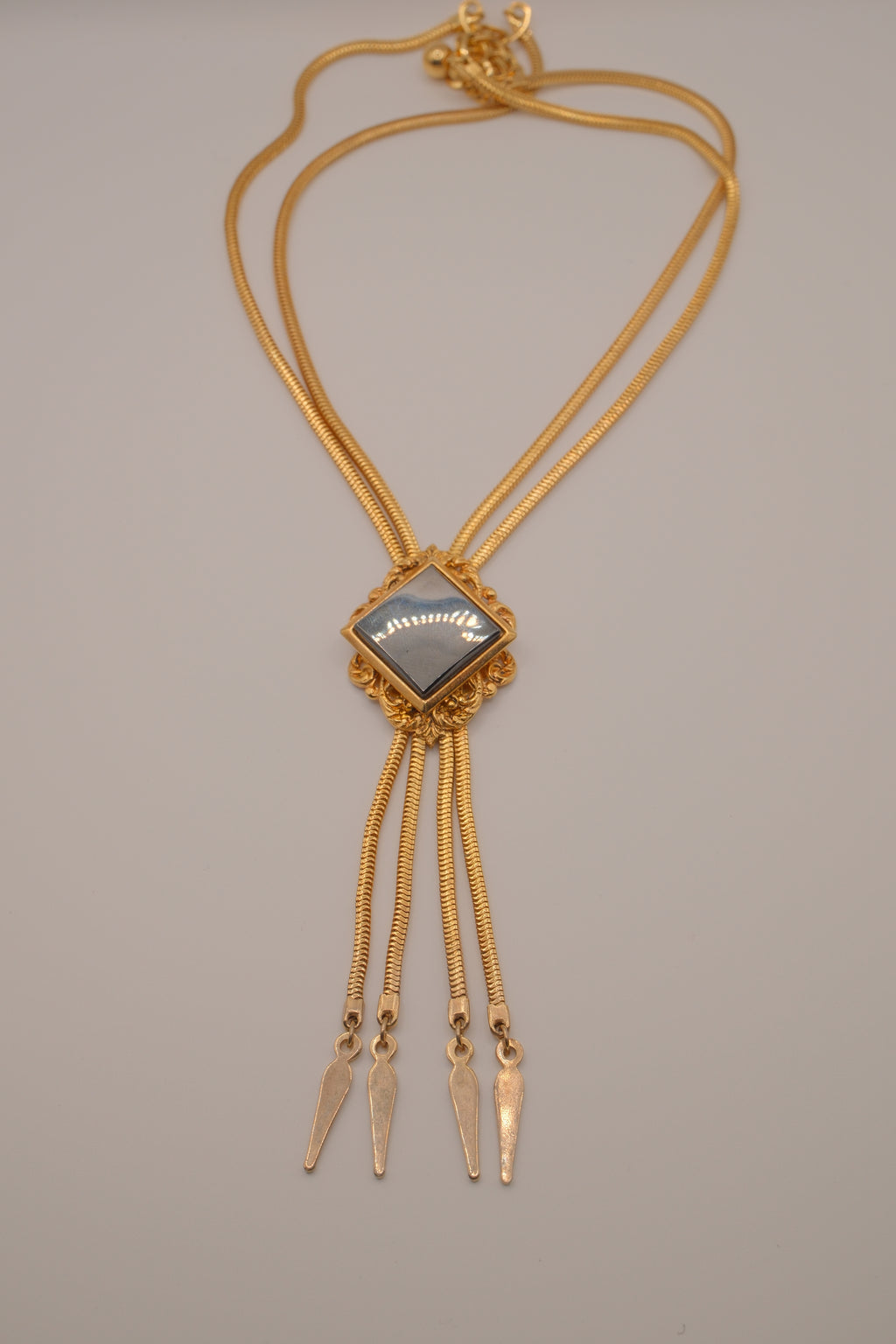 Vintage Art Deco Hematite Multi-Chain Gold-Tone Mesh Necklace