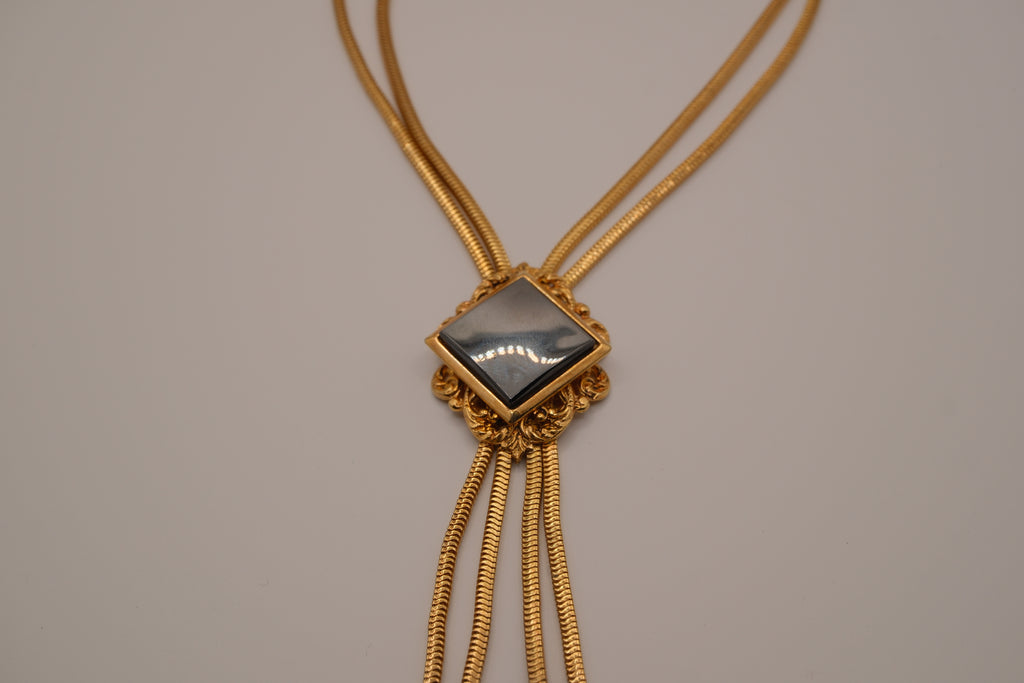 Vintage Art Deco Hematite Multi-Chain Gold-Tone Mesh Necklace