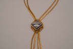 Vintage Art Deco Hematite Multi-Chain Gold-Tone Mesh Necklace
