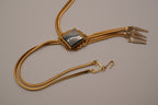 Vintage Art Deco Hematite Multi-Chain Gold-Tone Mesh Necklace