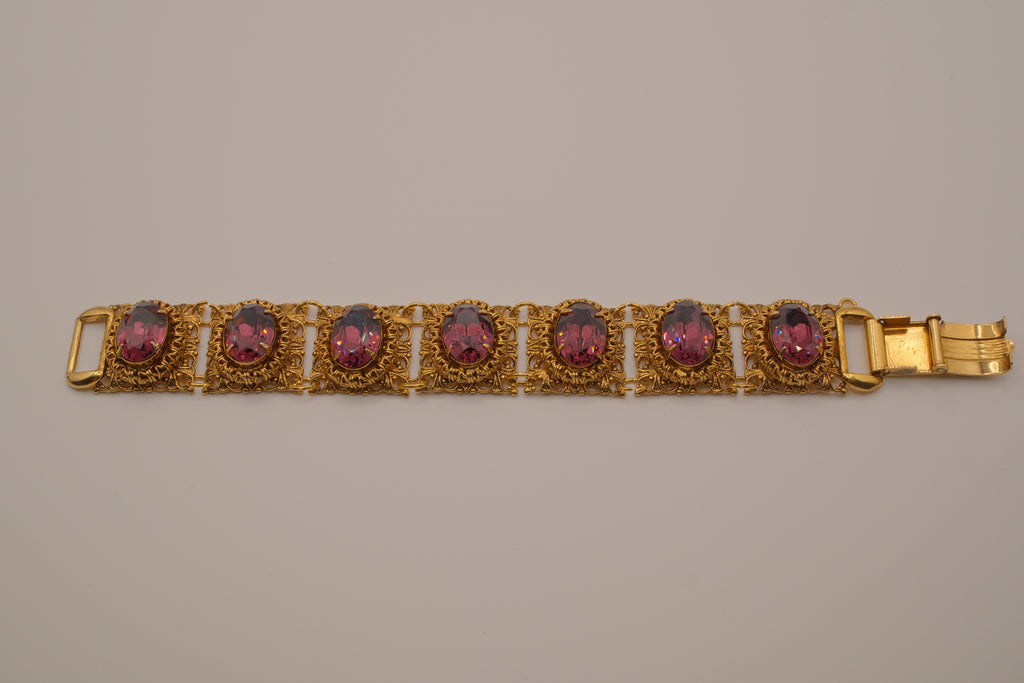 Vintage 1950s gold-tone Oval cut Purple stone panel bracelet