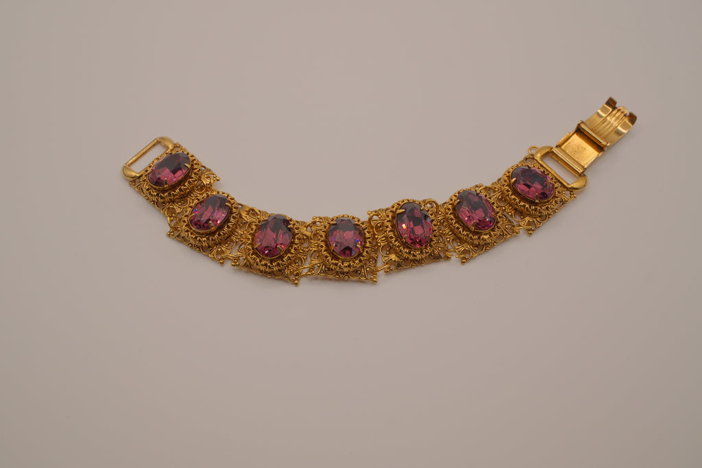 Vintage 1950s gold-tone Oval cut Purple stone panel bracelet