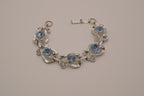 Vintage Blue Rhinestone Silvertone Link Bracelet