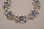 Vintage Blue Rhinestone Silvertone Link Bracelet