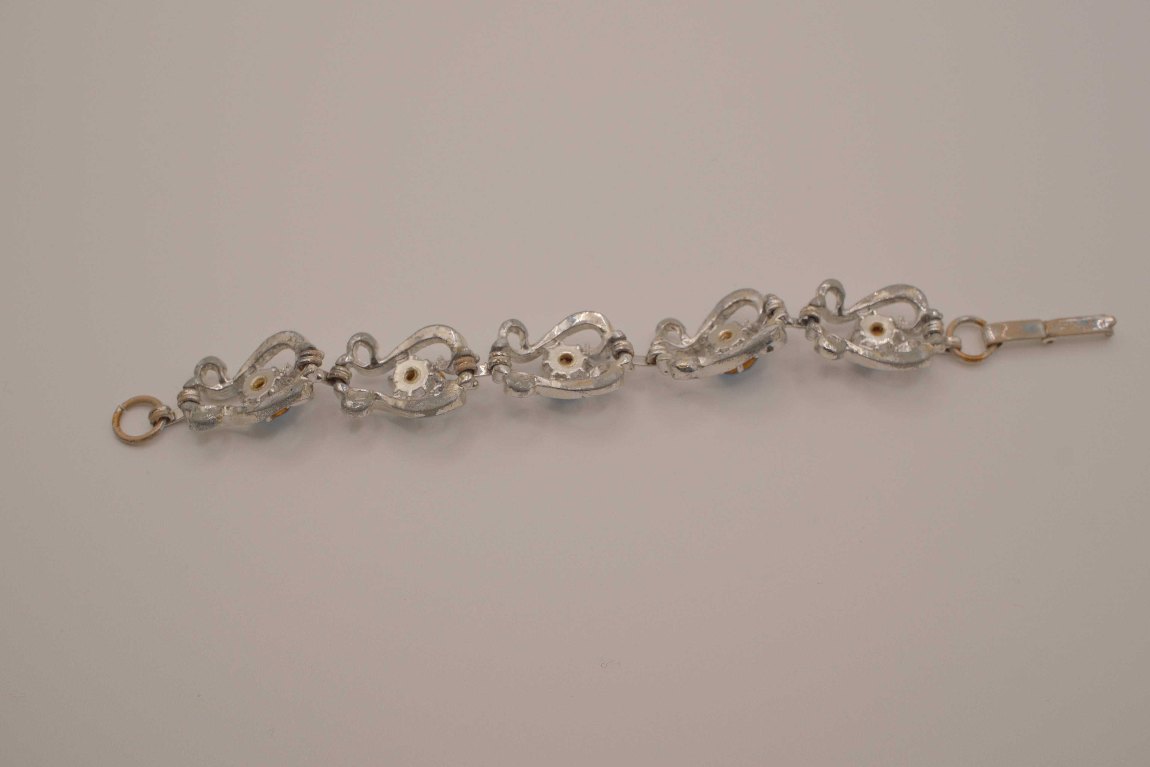 Vintage Blue Rhinestone Silvertone Link Bracelet