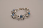 Vintage Blue Rhinestone Silvertone Link Bracelet