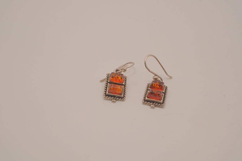 Vintage Baltic amber and sterling silver dangle earrings