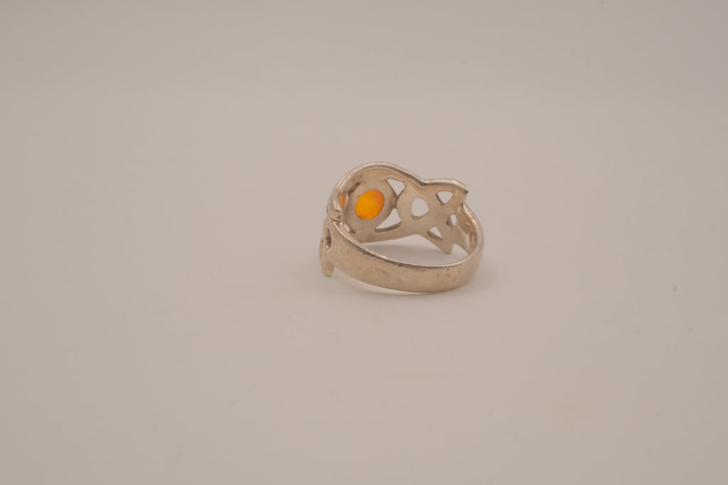 Vintage Sterling silver Amber celtic knot ring