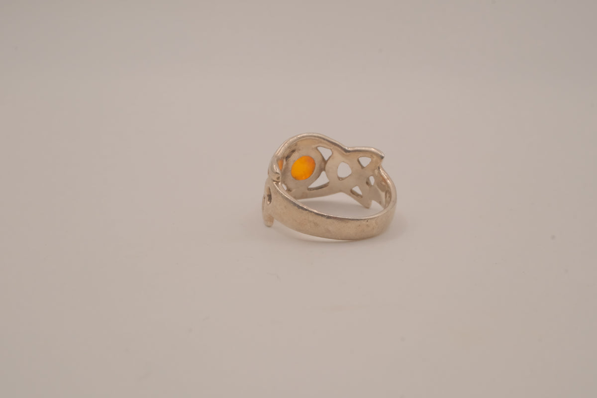 Vintage Sterling silver Amber celtic knot ring