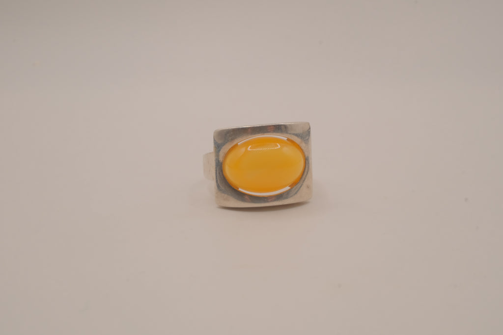 Vintage modernist sterling silver Amber ring
