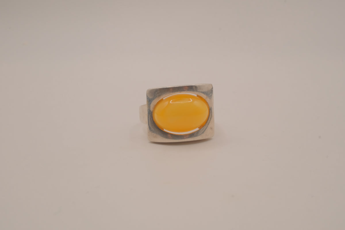 Vintage modernist sterling silver Amber ring
