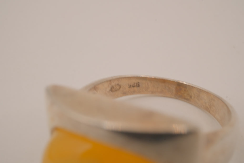 Vintage modernist sterling silver Amber ring