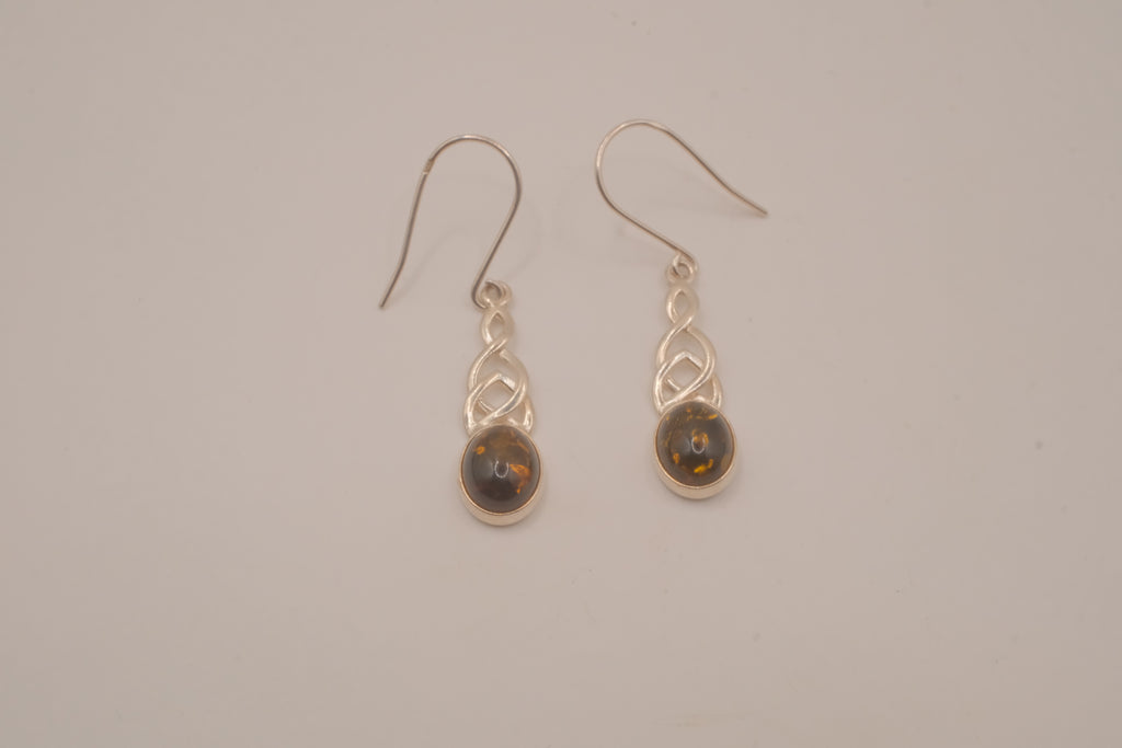 Vintage Baltic amber Celtic knotwork drop earrings