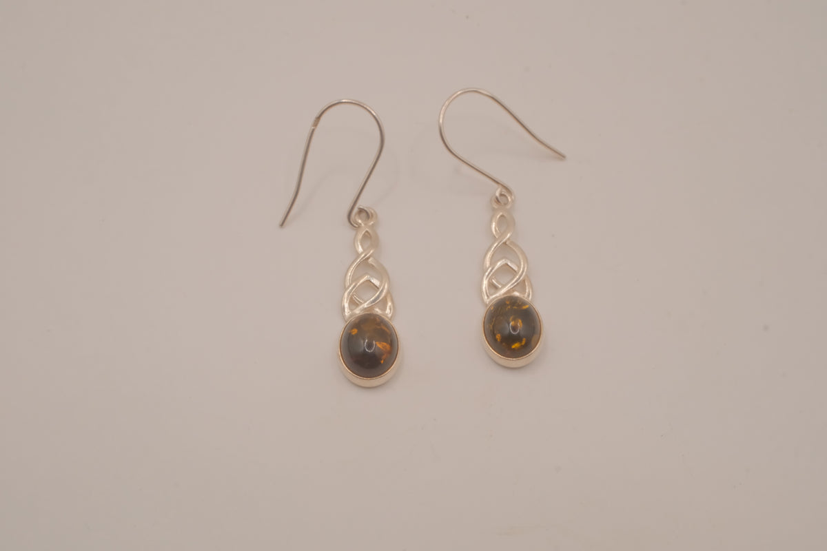 Vintage Baltic amber Celtic knotwork drop earrings
