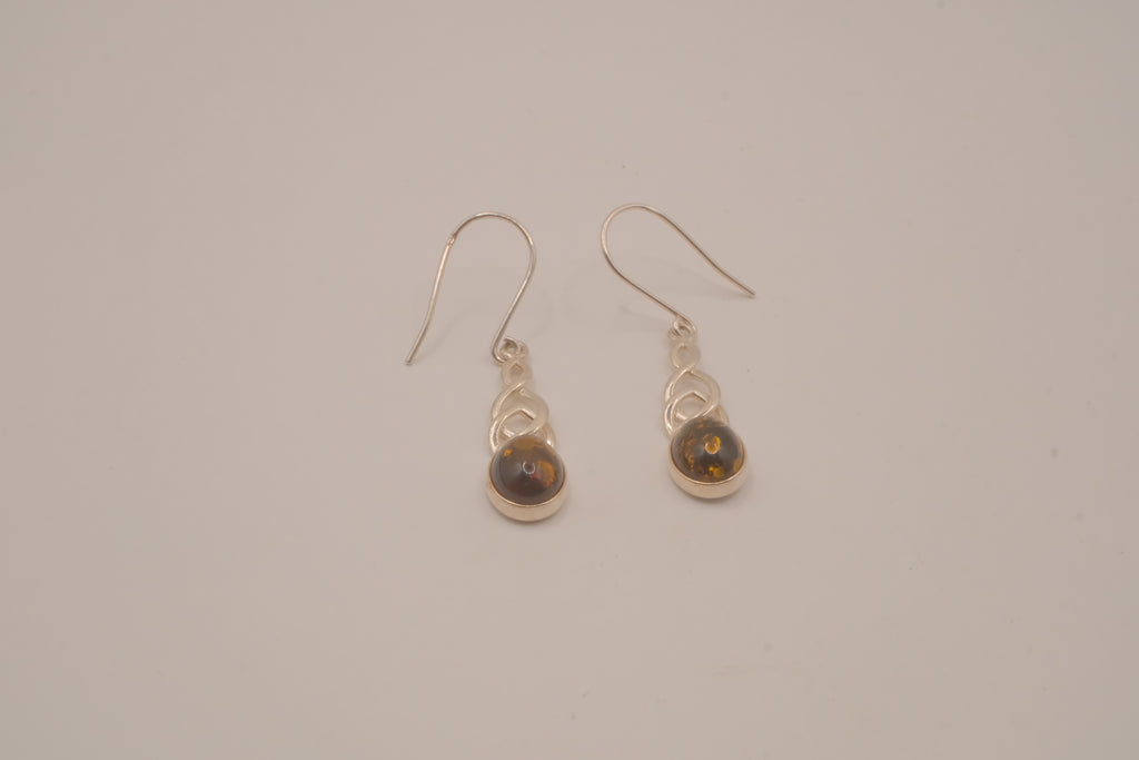 Vintage Baltic amber Celtic knotwork drop earrings