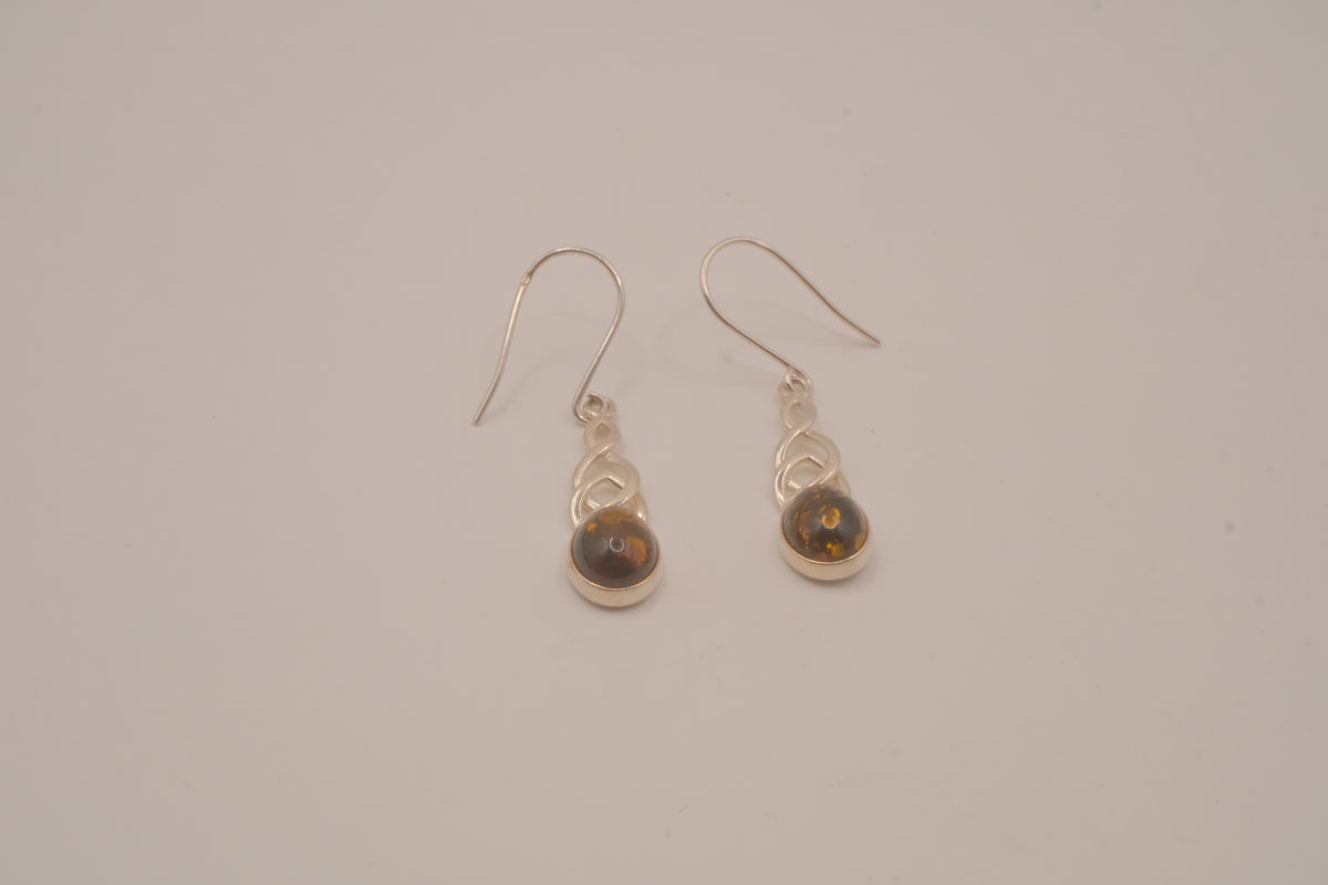 Vintage Baltic amber Celtic knotwork drop earrings
