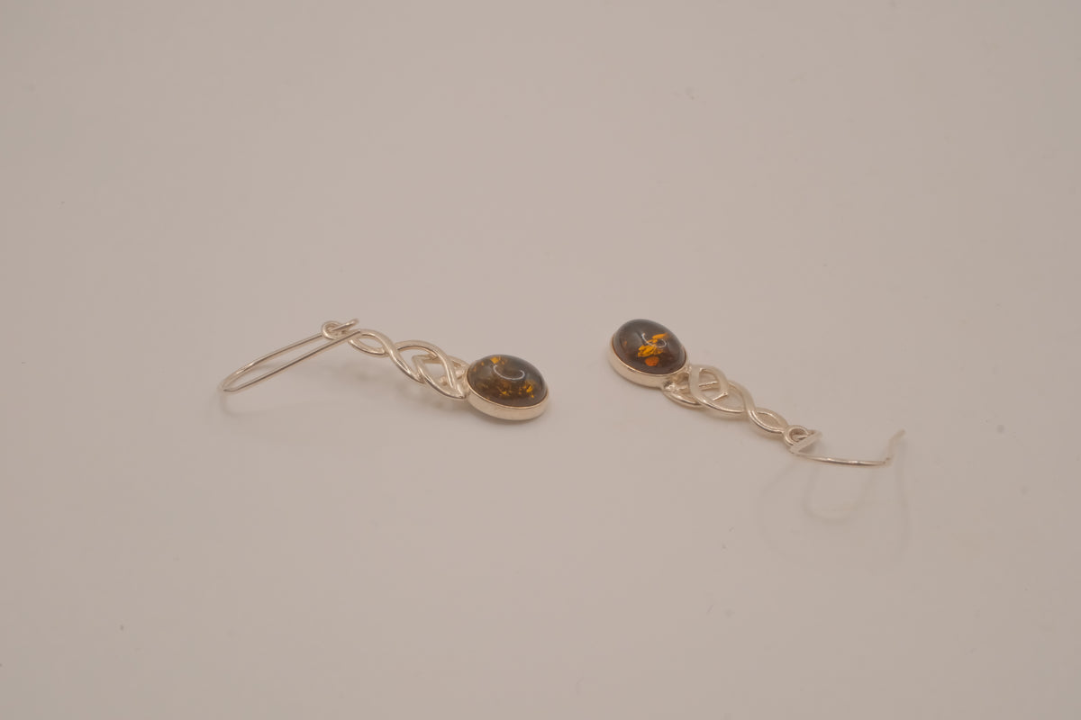 Vintage Baltic amber Celtic knotwork drop earrings