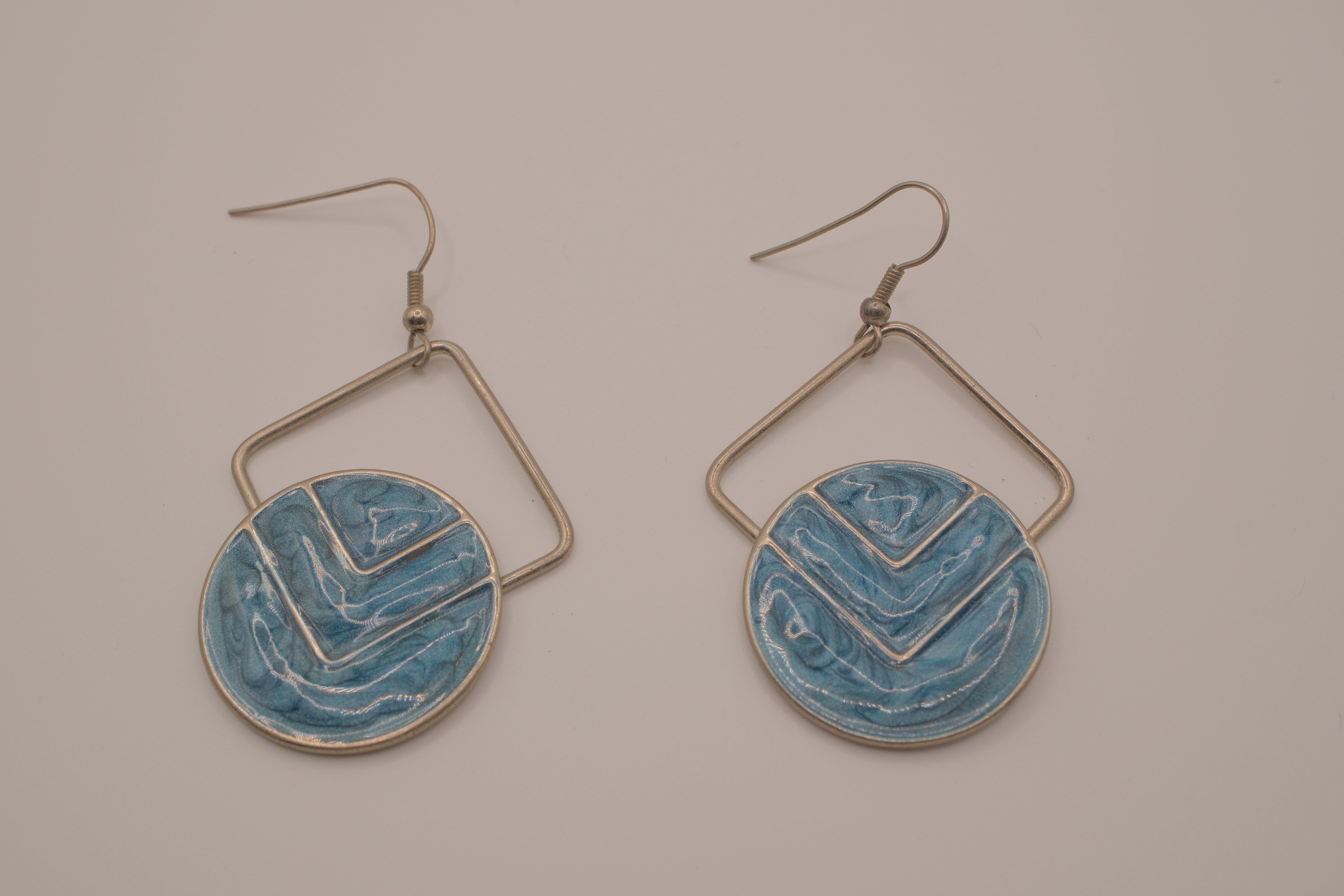 Vintage Blue geometric enamel drop earrings