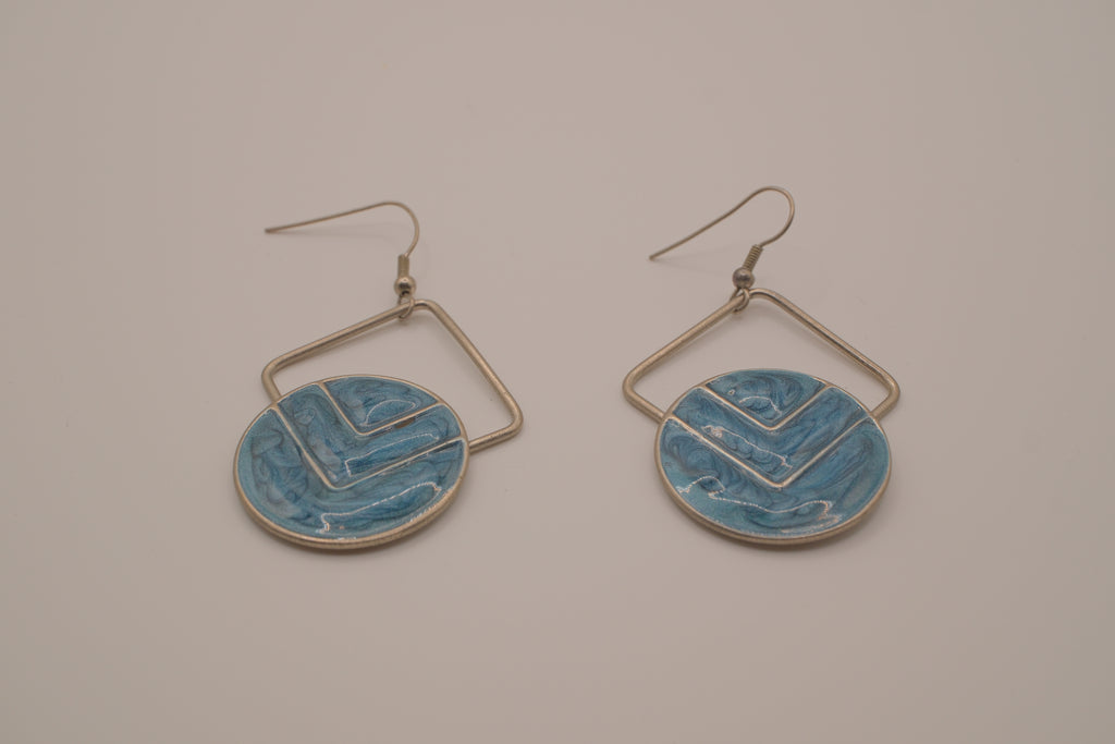 Vintage Blue geometric enamel drop earrings