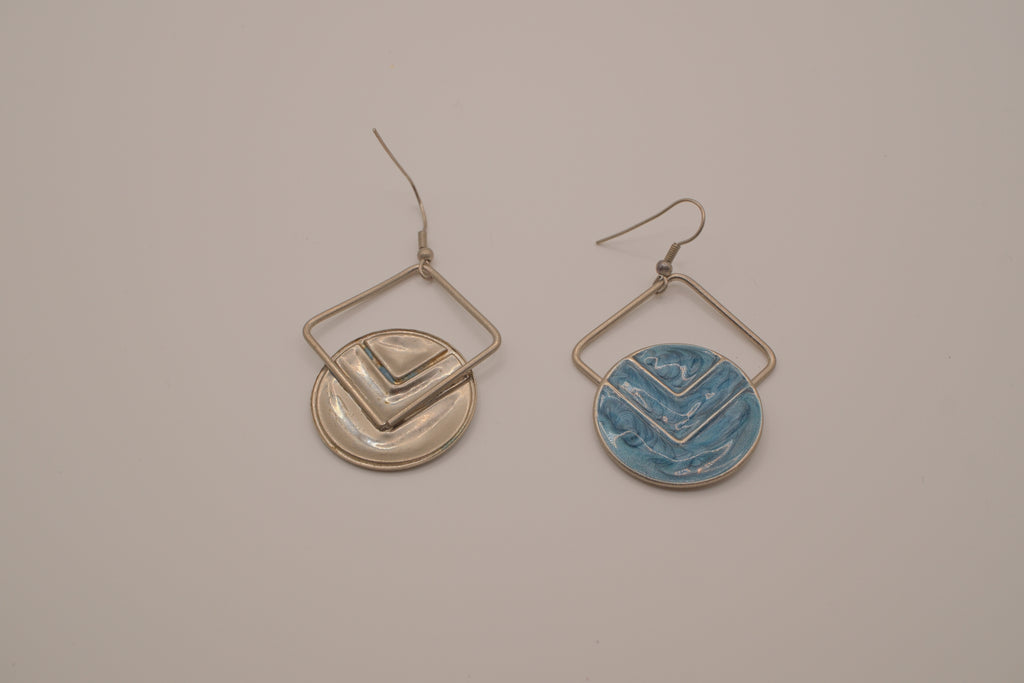 Vintage Blue geometric enamel drop earrings