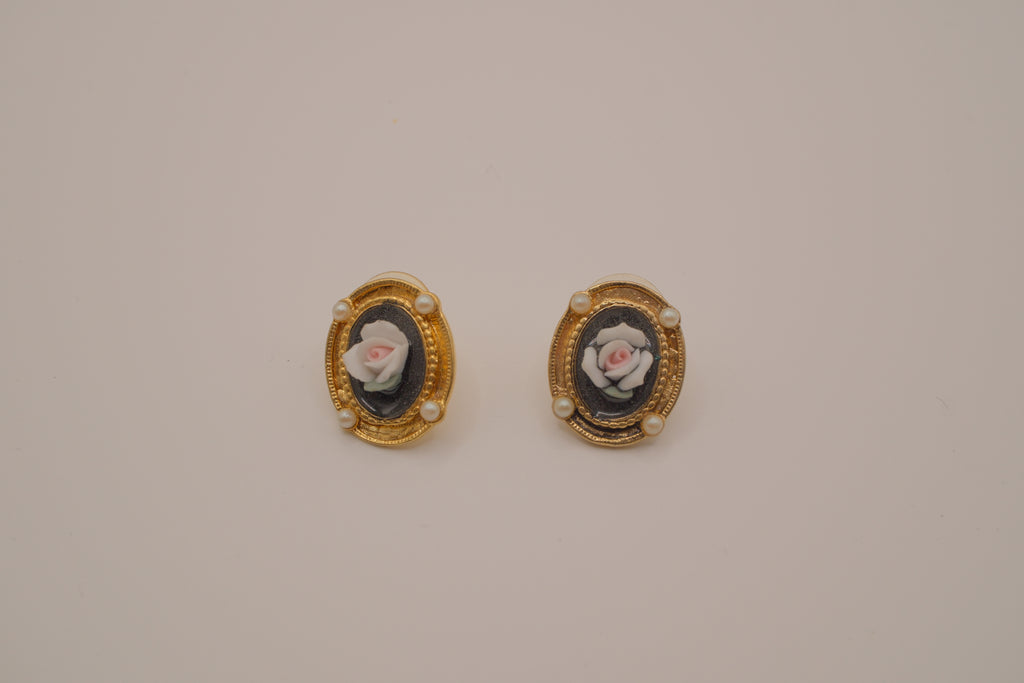 Vintage Victorian Revival style Cameo Rose stud earring