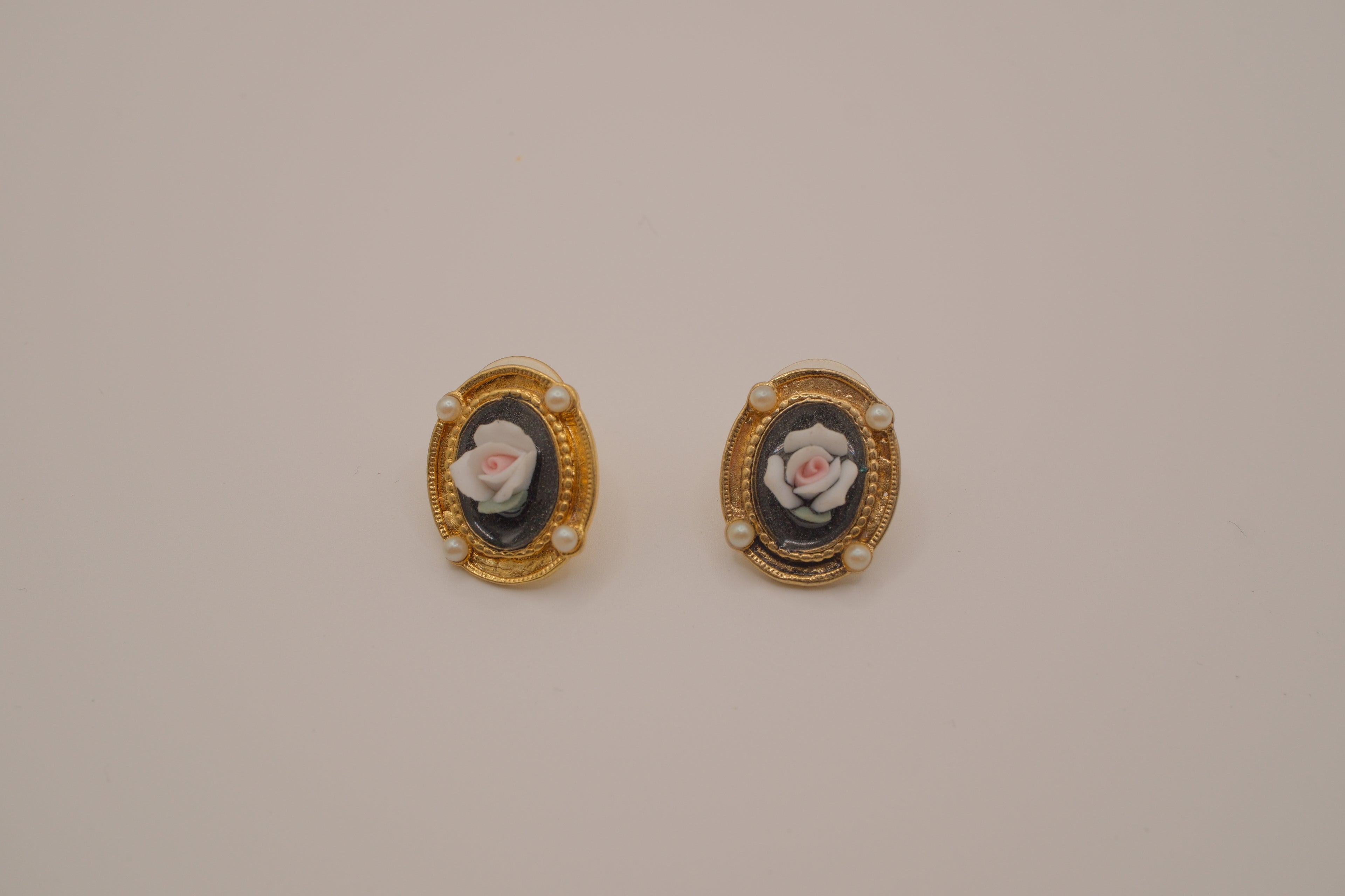 Vintage Victorian Revival style Cameo Rose stud earring