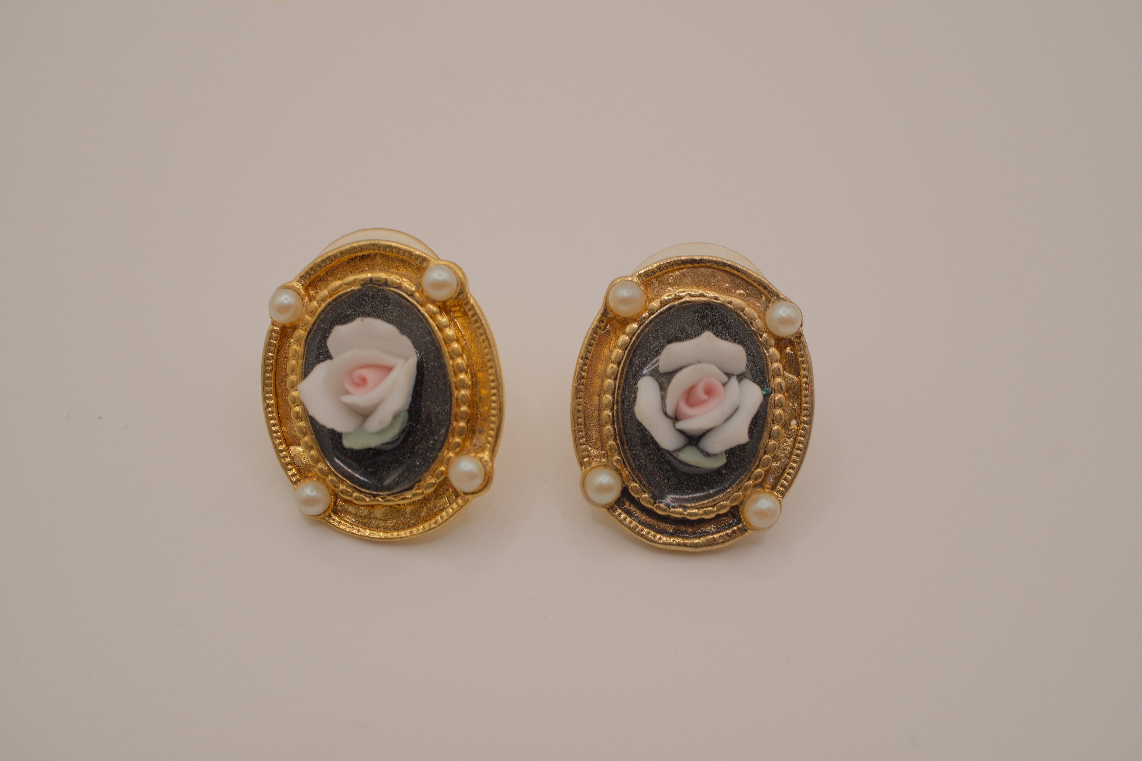 Vintage Victorian Revival style Cameo Rose stud earring