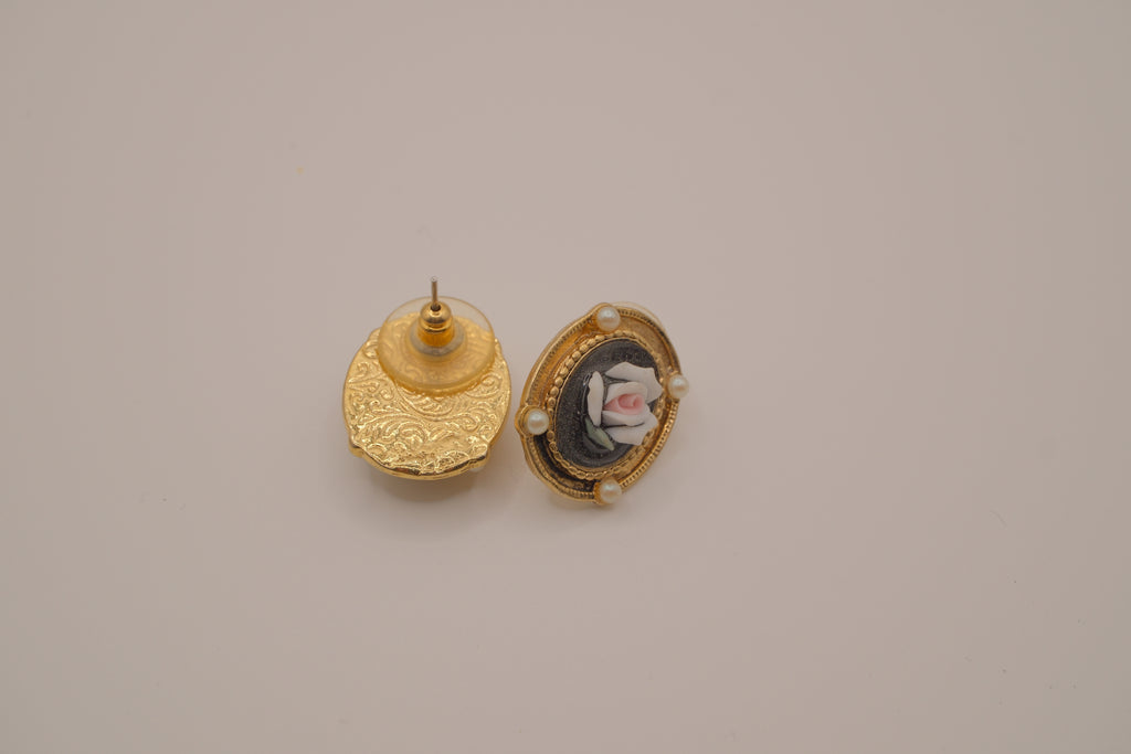 Vintage Victorian Revival style Cameo Rose stud earring