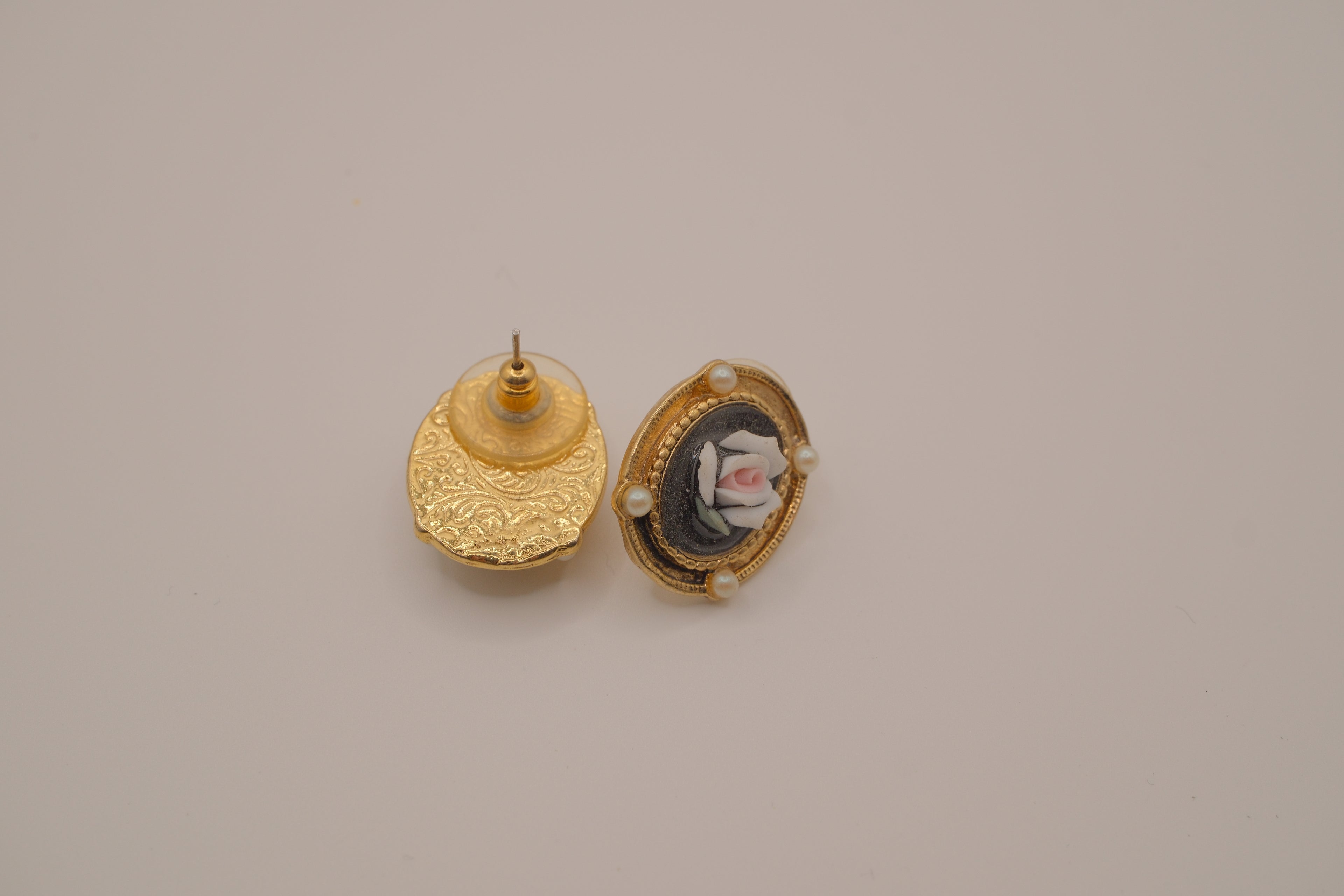 Vintage Victorian Revival style Cameo Rose stud earring