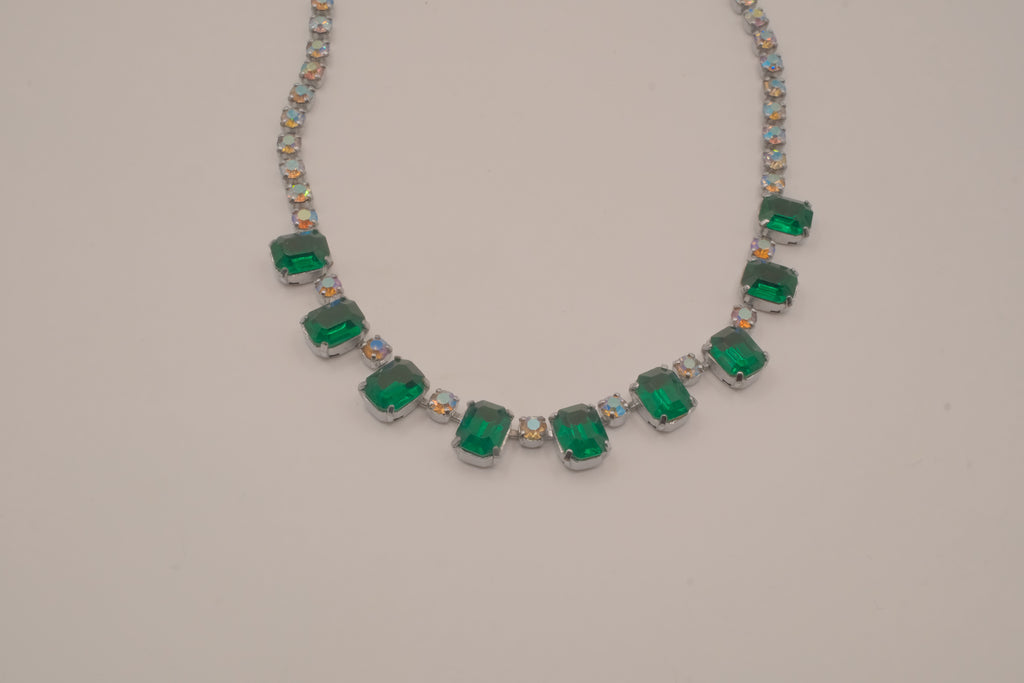 Vintage emerald rhinestone choker necklace