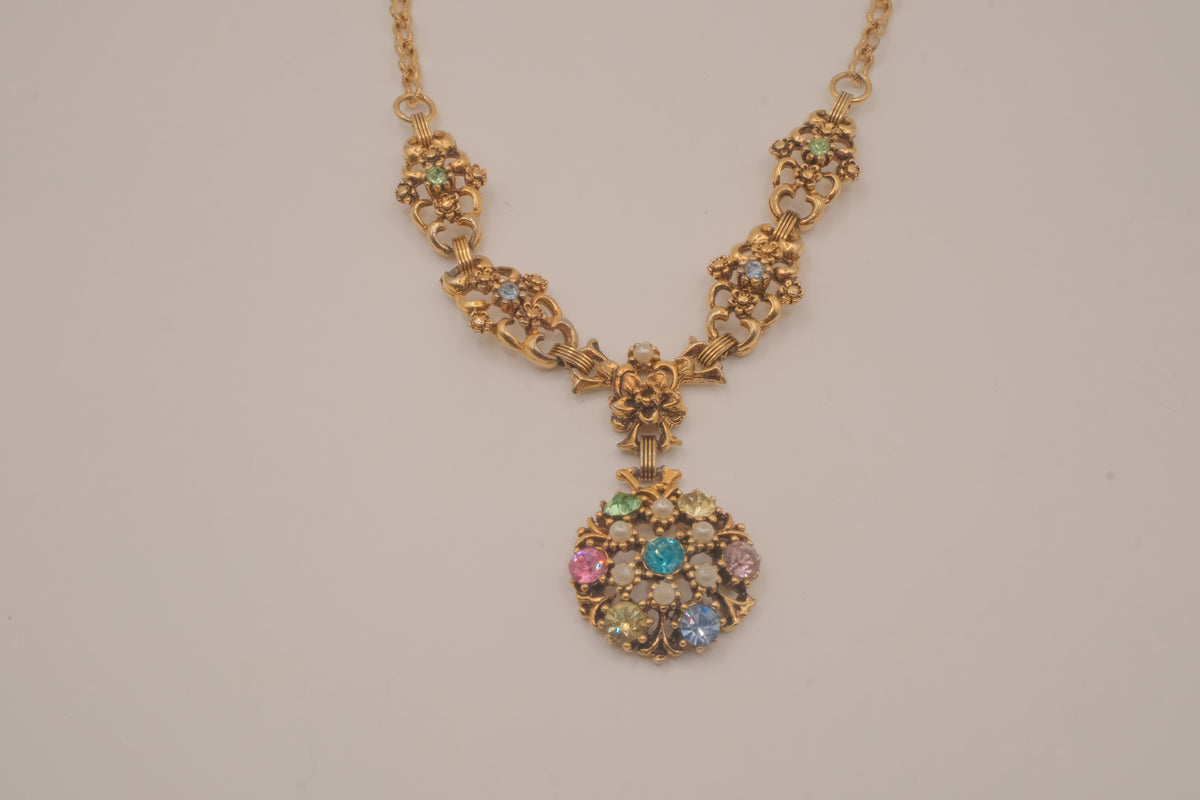 Vintage 1950s multicolor rhinestone pendant necklace
