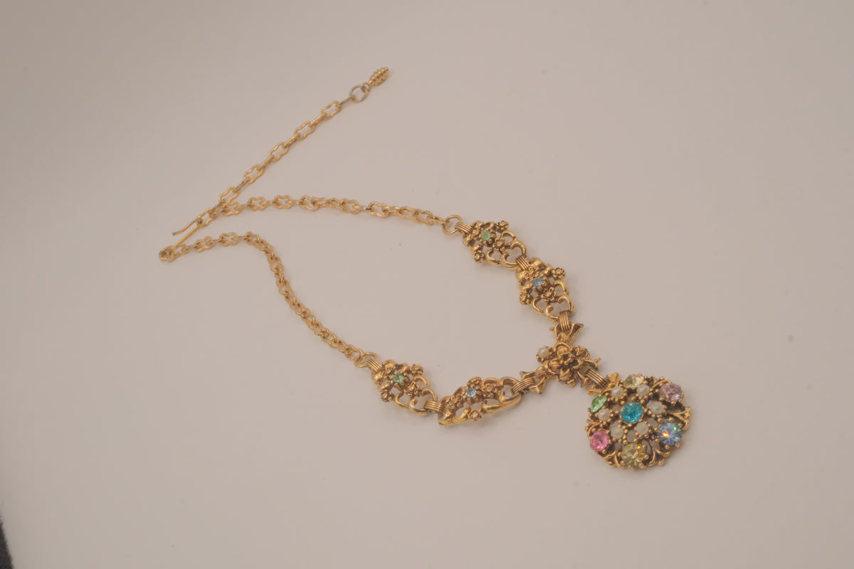 Vintage 1950s multicolor rhinestone pendant necklace