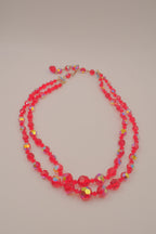Vintage 1950s double-strand red Aurora Borealis (AB) crystal glass bead necklace