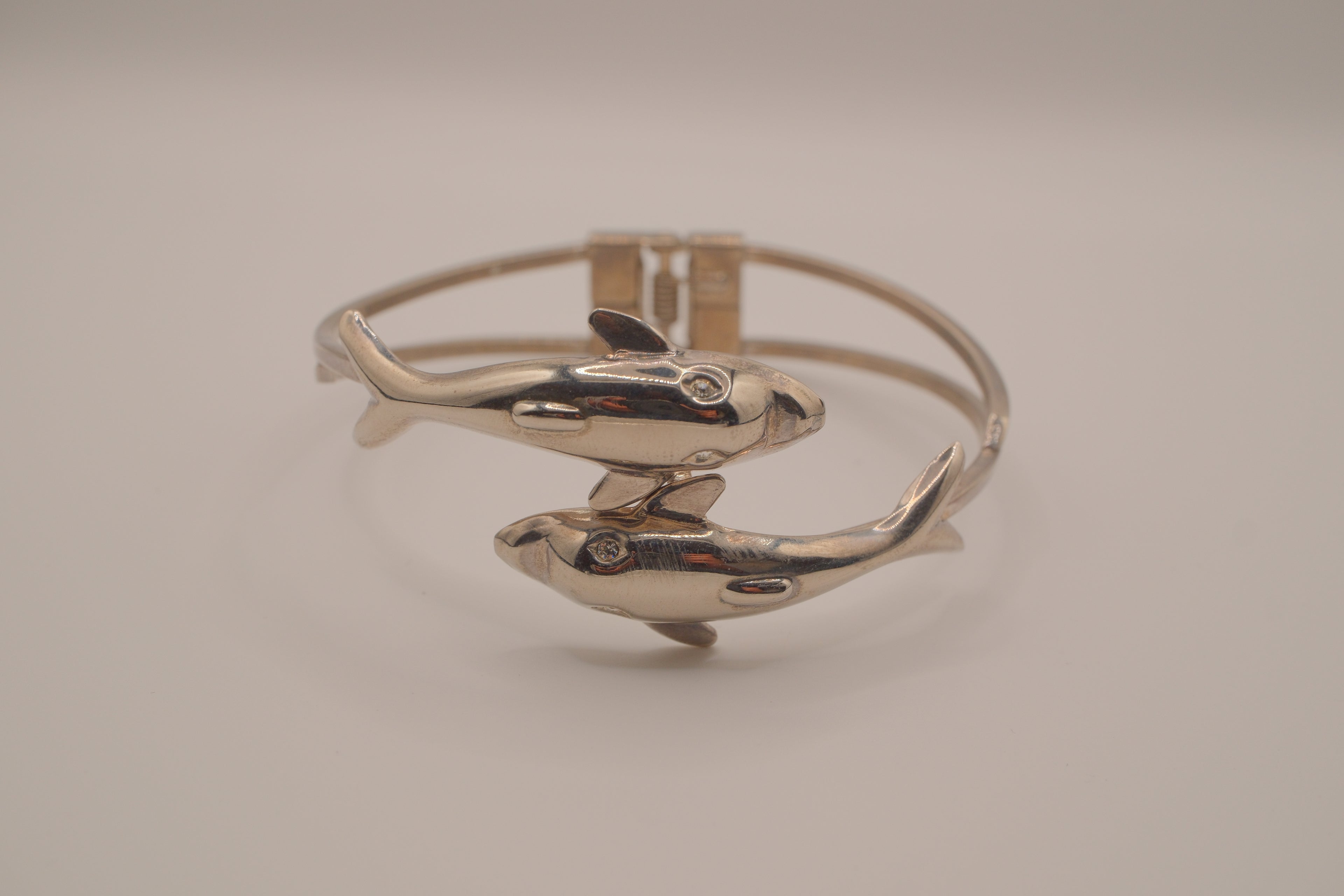 Vintage double dolphin bypass hinged bangle bracelet